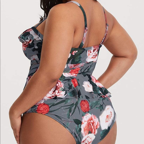 NWOT 2 Piece Plus Size High Waisted Peplum Floral Tankini - Picture 3 of 5